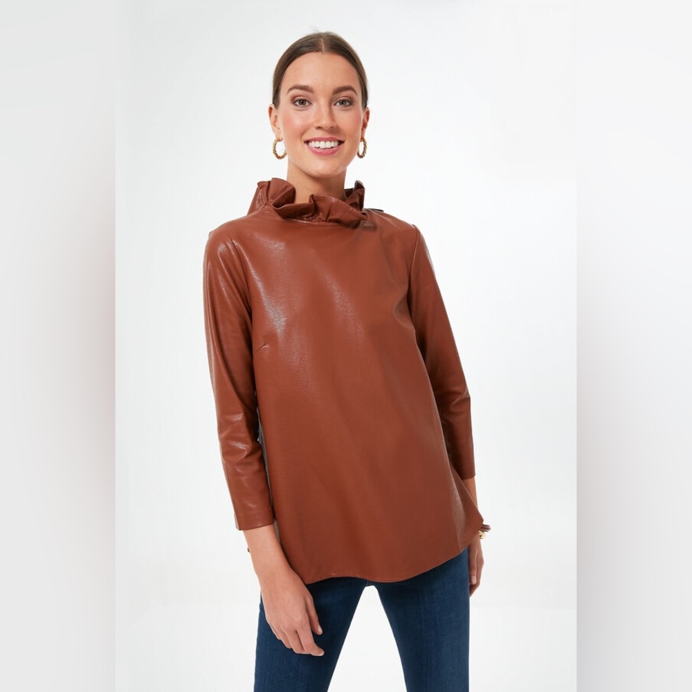 Tuckernuck Brown Ruffle Neck Blouse